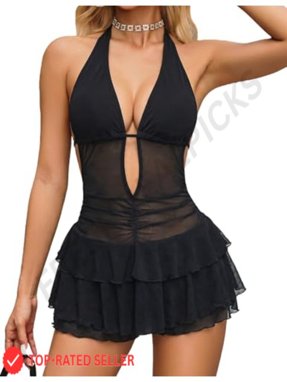 Women's Halter Ruffle Mini Skort Dress Sexy Club Outfit